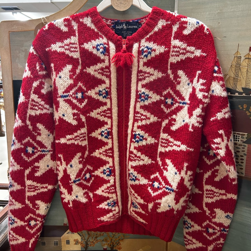 Ralph Lauren Red and Cream Wool Cardigan